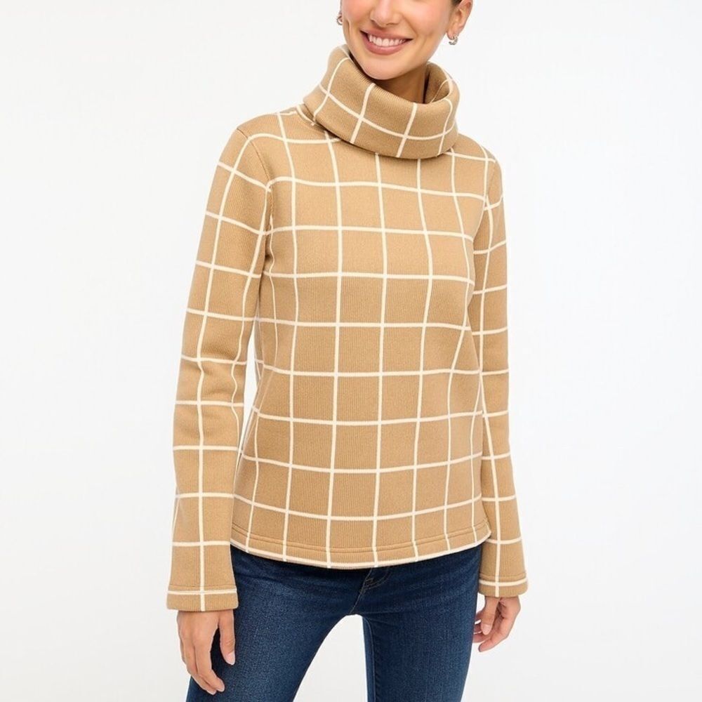 J. Crew Factory Women's Long-Sleeve Windowpane Funnelneck Pullover Medium
